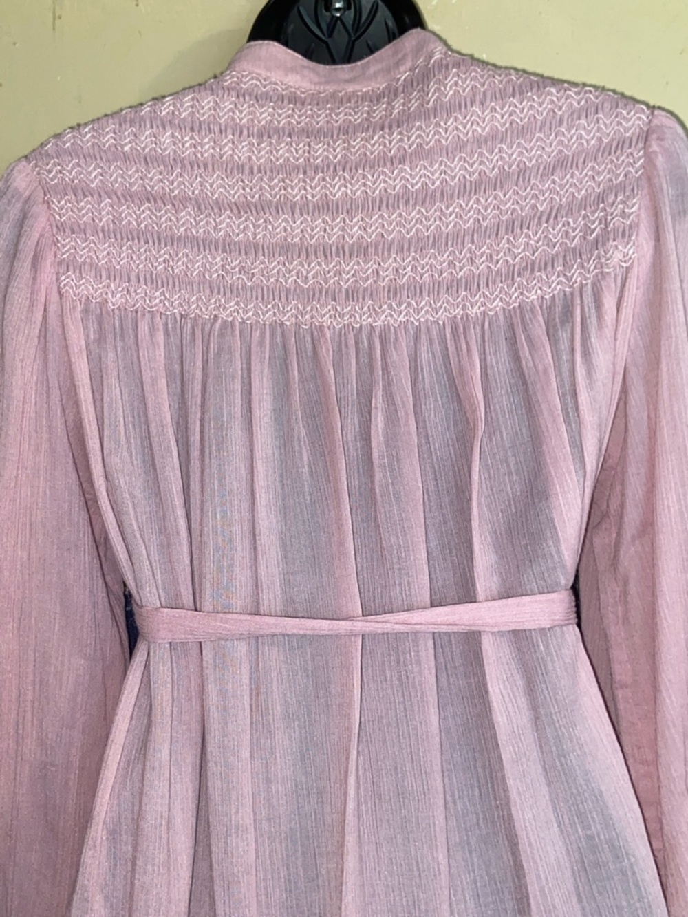 70s PINK BELTED SHIFT DRESS Nancy Green NY Gauzy & Full - Picture 5 of 7